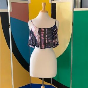 Flirty trapeze midriff chiffon top